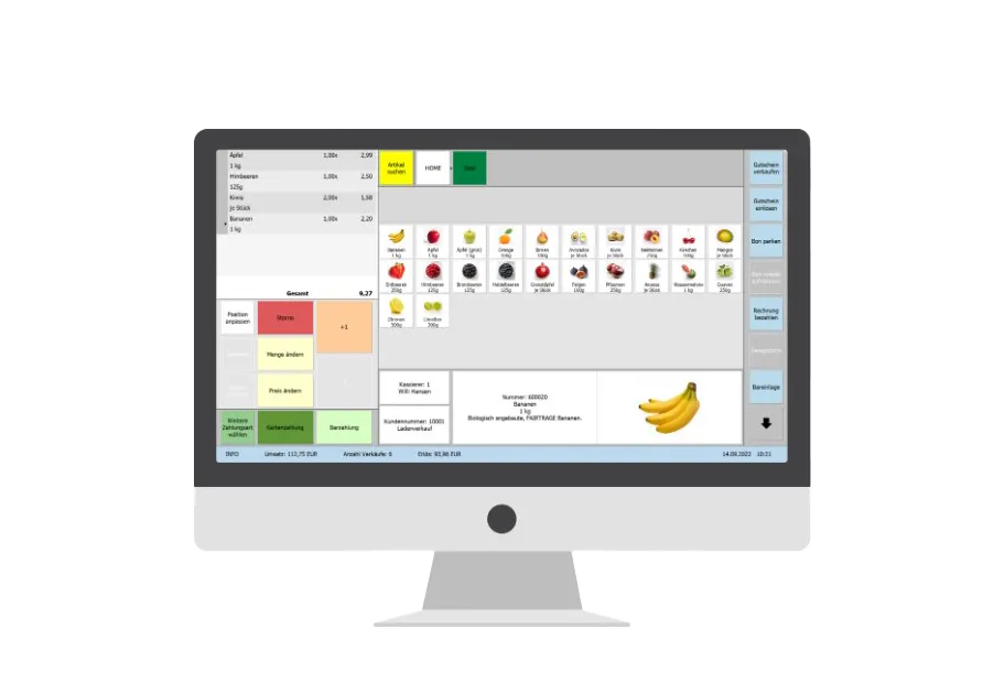 Desktop-Monitor mit SelectLine Kassensystem/Point of Sale (Kacheloberfläche).